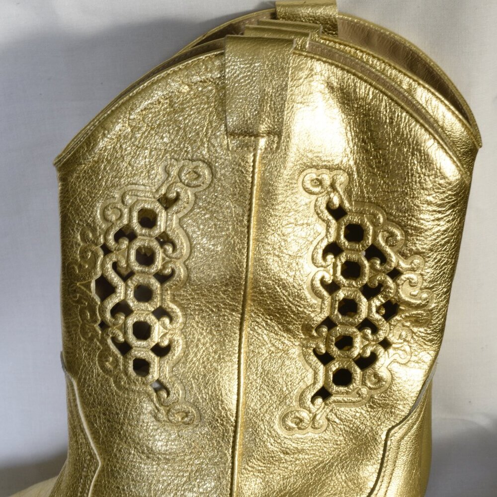 Bama Gold Leather Western Boots With Cut-Out Patterns - Italy - Picture 4 of 6